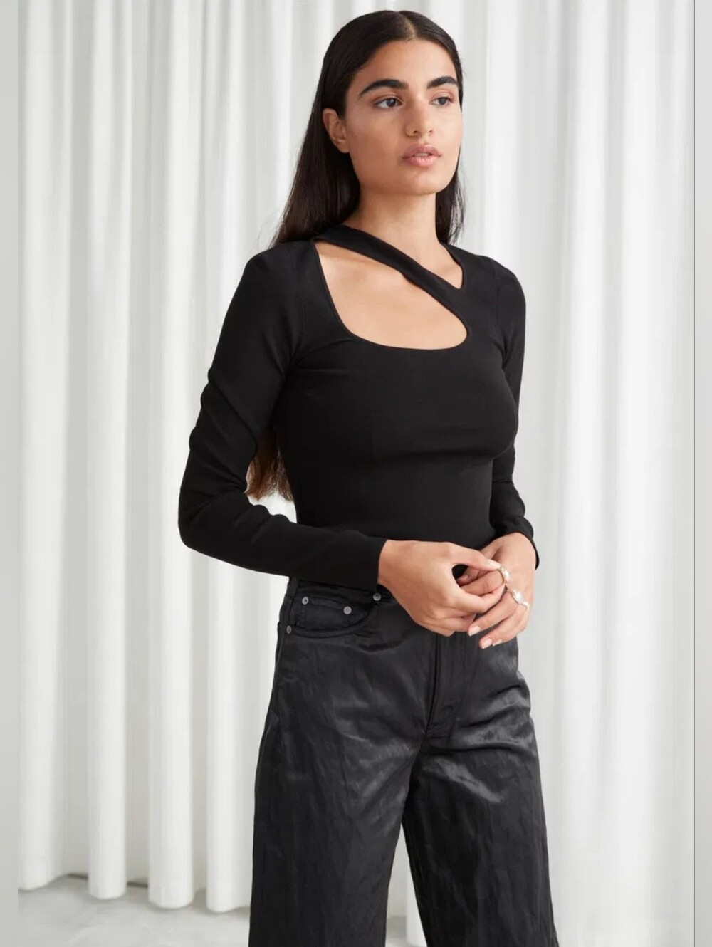& Other Stories Long Sleeve Cut Out Knit Top (Size XS)